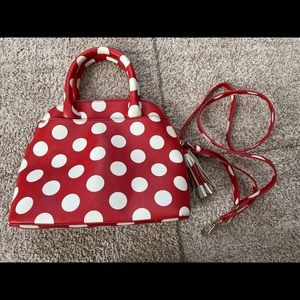 Red and white Polk a dot bag